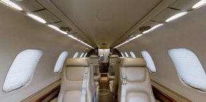 A view of the interior of an airplane.