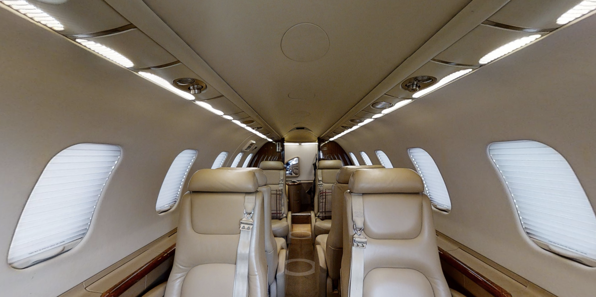 A view of the interior of an airplane.